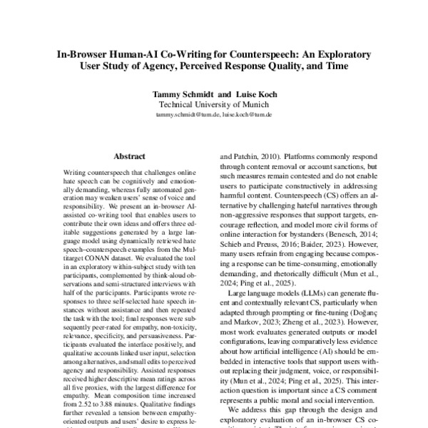 In-Browser Human-AI Co-Writing for Counterspeech: An Exploratory User ...