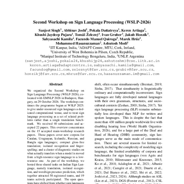 Second Workshop on Sign Language Processing (WSLP-2026) - ACL Anthology