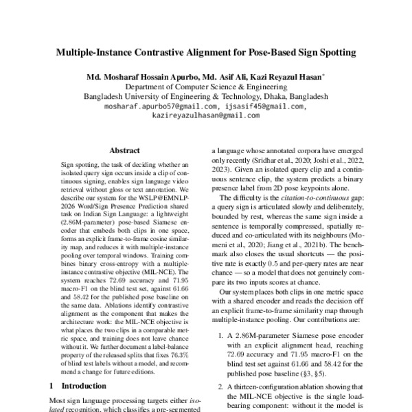 Multiple-Instance Contrastive Alignment for Pose-Based Sign Spotting ...