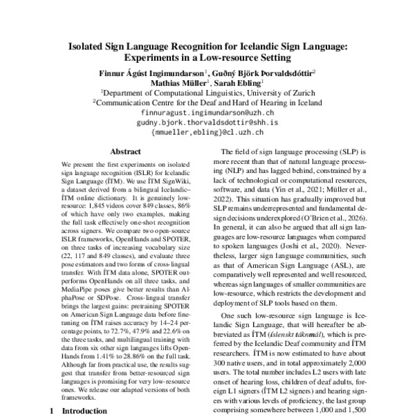 Isolated Sign Language Recognition for Icelandic Sign Language ...