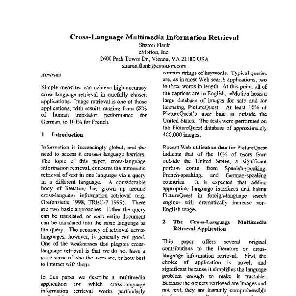 Cross-Language Multimedia Information Retrieval - ACL Anthology