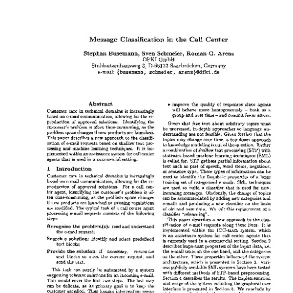 Message Classification in the Call Center ACL Anthology