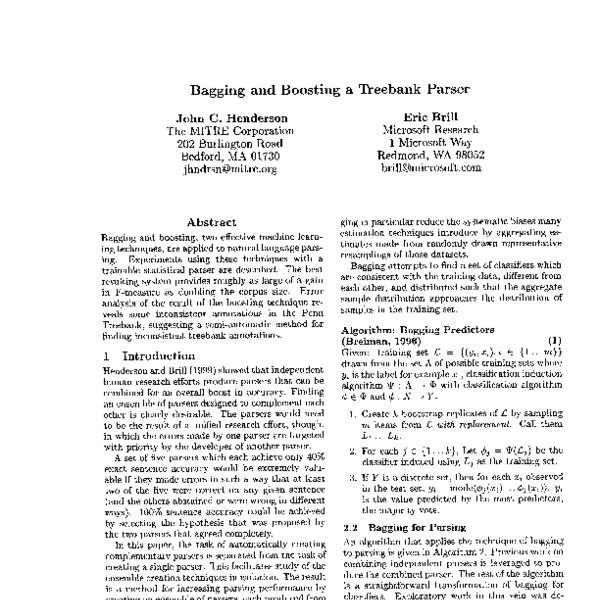 Bagging and Boosting a Treebank Parser - ACL Anthology