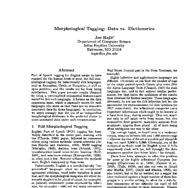 Morphological Tagging: Data vs. Dictionaries - ACL Anthology
