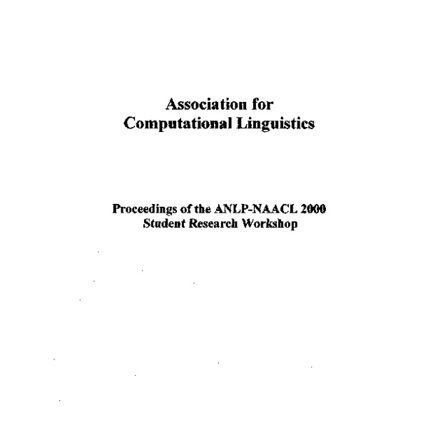 Proceedings of the ANLPNAACL 2000 Student Research ACL