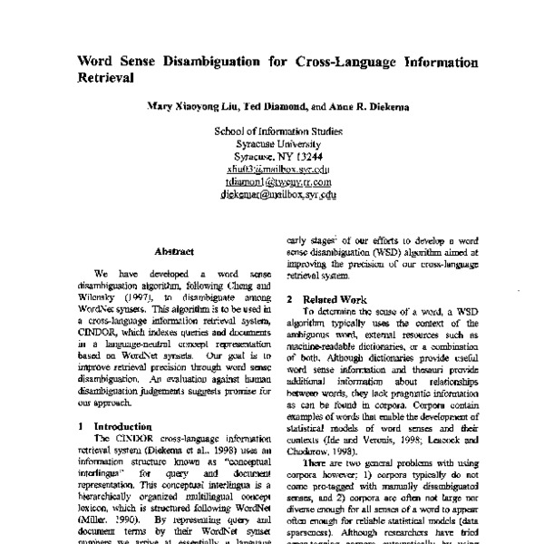 Word Sense Disambiguation for Cross-Language Information Retrieval ...