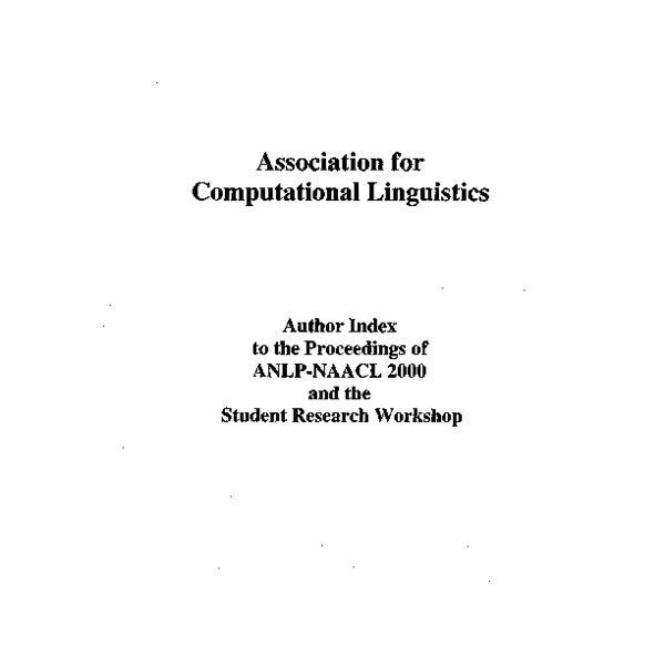 Author Index to the Proceedings of ANLPNAACL 2000 and the Student