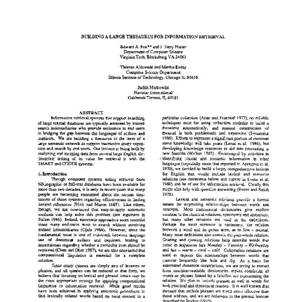 Building a Large Thesaurus for Information Retrieval ACL Anthology