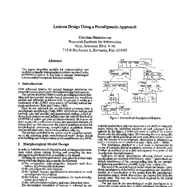 Lexicon Design Using a Paradigmatic Approach - ACL Anthology