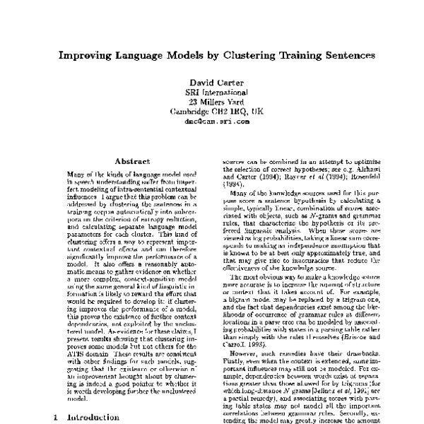Improving Language Models by Clustering Training Sentences - ACL Anthology