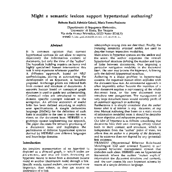 Might a semantic lexicon support hypertextual authoring? - ACL Anthology