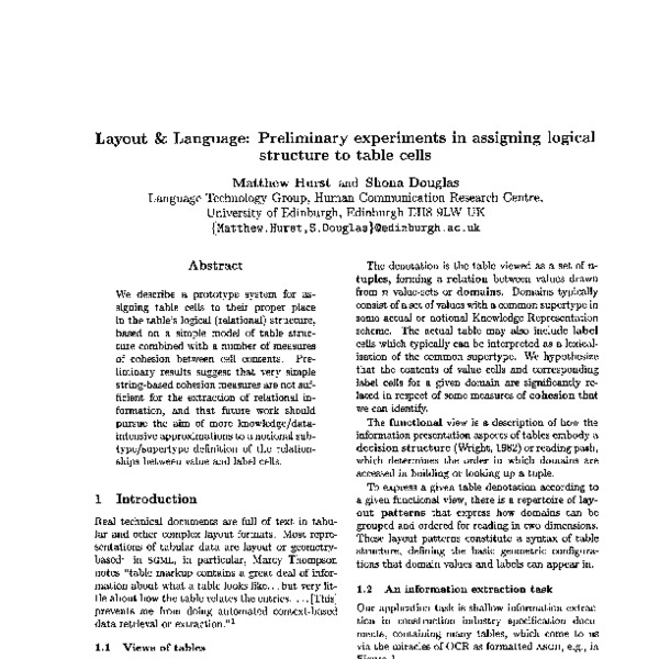 Layout & Language: Preliminary experiments in assigning logical ...