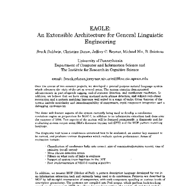EAGLE: An Extensible Architecture for General Linguistic Engineering ...