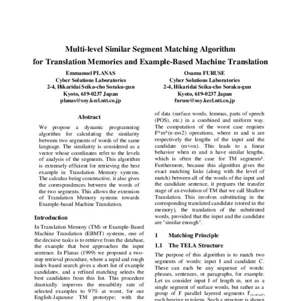 Multi-level Similar Segment Matching Algorithm for Translation Memories ...