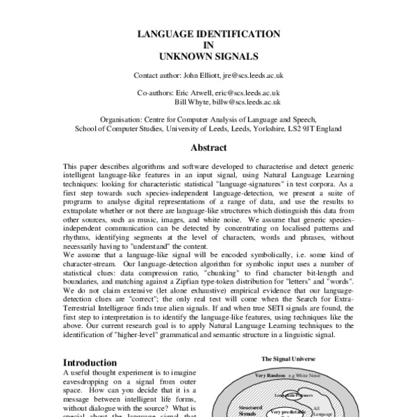 Language Identification in Unknown Signals - ACL Anthology