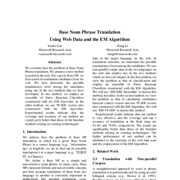 Base Noun Phrase Translation Using Web Data and the EM Algorithm - ACL ...