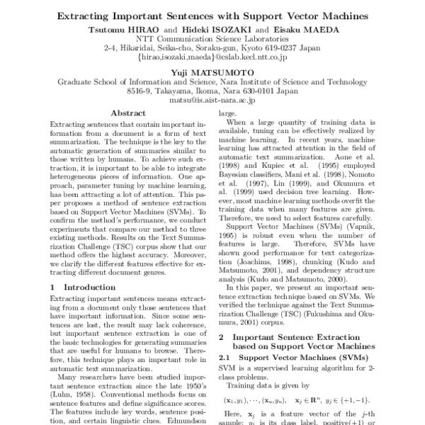 Extracting Important Sentences with Support Vector Machines - ACL Anthology