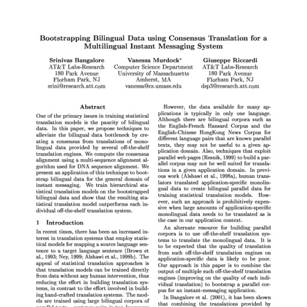 Bootstrapping Bilingual Data using Consensus Translation for a ...