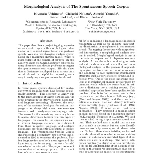 Morphological Analysis of the Spontaneous Speech Corpus - ACL Anthology