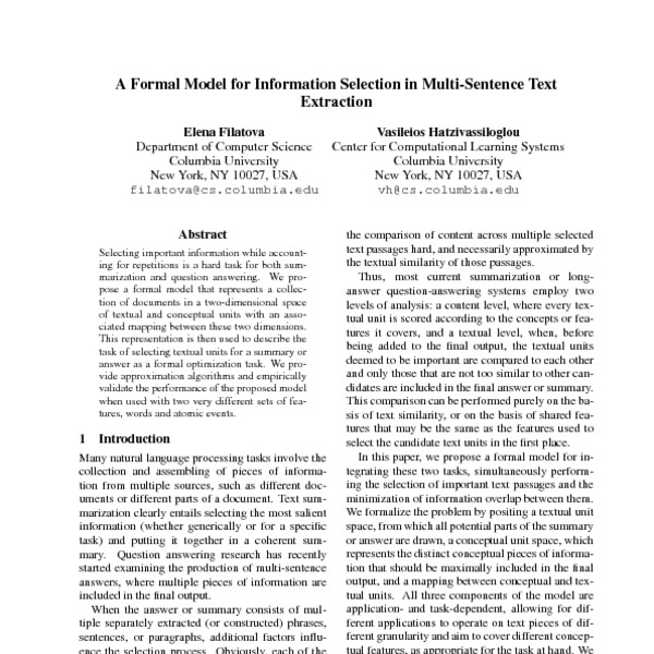 A Formal Model for Information Selection in Multi-Sentence Text ...