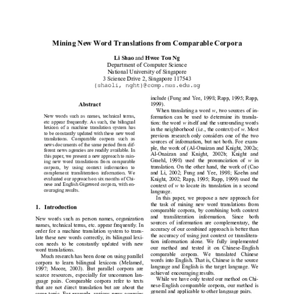 Mining New Word Translations from Comparable Corpora - ACL Anthology