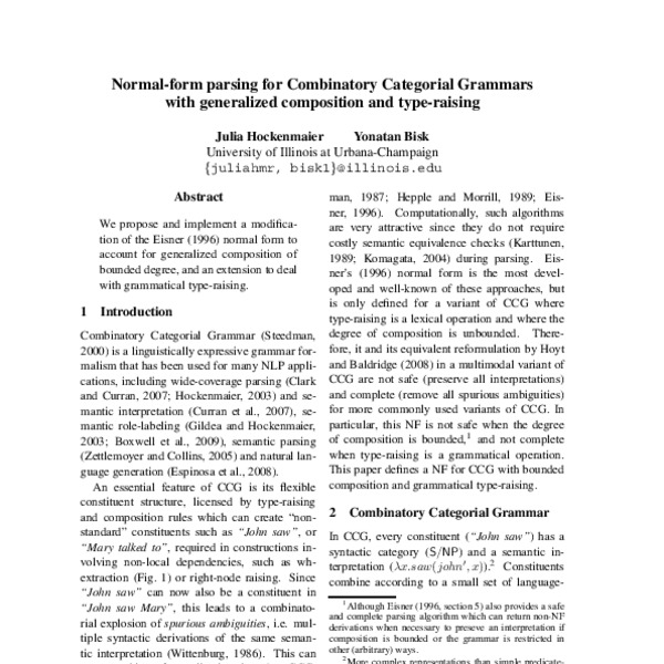Normal-form parsing for Combinatory Categorial Grammars with ...