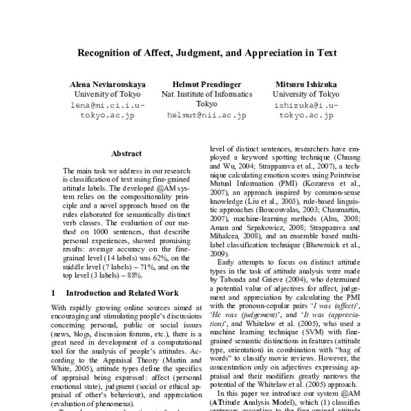 Recognition of Affect, Judgment, and Appreciation in Text - ACL Anthology