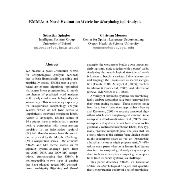 EMMA: A novel Evaluation Metric for Morphological Analysis - ACL Anthology