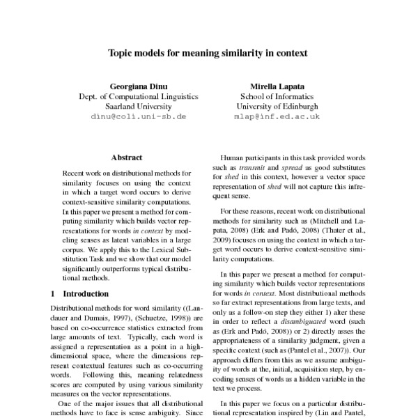 Topic Models for Meaning Similarity in Context - ACL Anthology