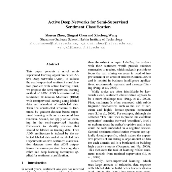 Active Deep Networks for Semi-Supervised Sentiment Classification - ACL ...