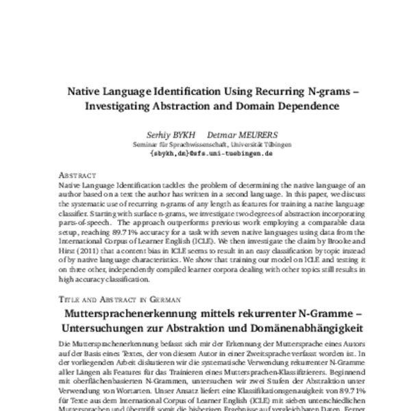 Native Language Identification using Recurring n-grams – Investigating ...