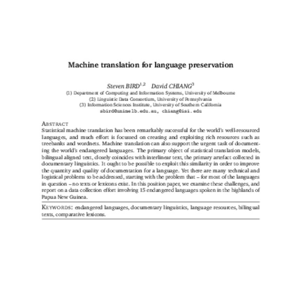 Machine Translation for Language Preservation - ACL Anthology