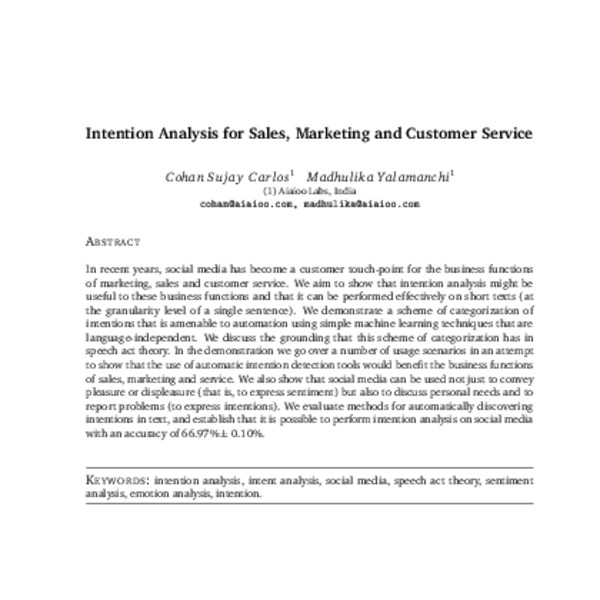 Intention Analysis for Sales, Marketing and Customer Service - ACL ...
