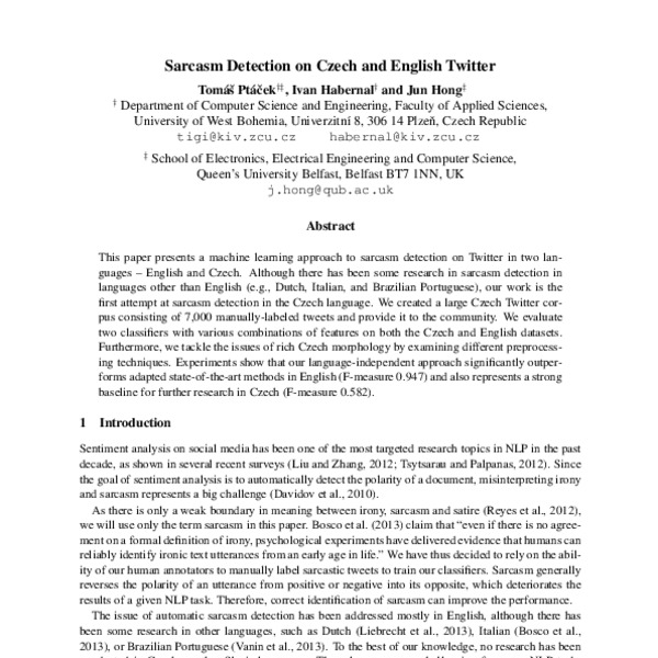 Sarcasm Detection on Czech and English Twitter - ACL Anthology