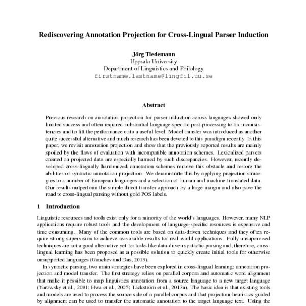 Rediscovering Annotation Projection for Cross-Lingual Parser Induction ...