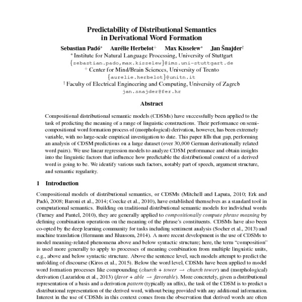 Predictability Of Distributional Semantics In Derivational Word 