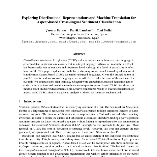 Exploring Distributional Representations and Machine Translation for ...