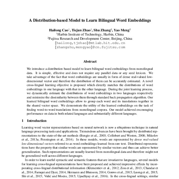 A Distribution-based Model to Learn Bilingual Word Embeddings - ACL ...