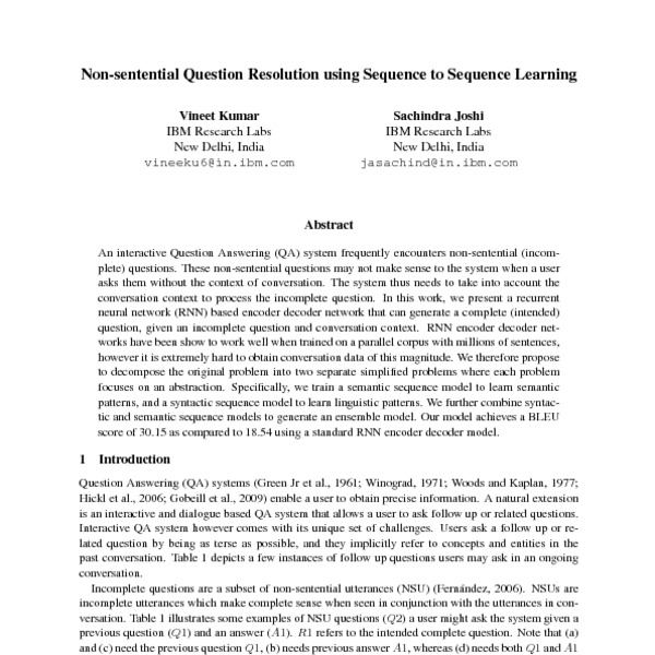 Non-sentential Question Resolution using Sequence to Sequence Learning ...