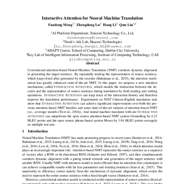 Interactive Attention for Neural Machine Translation - ACL Anthology
