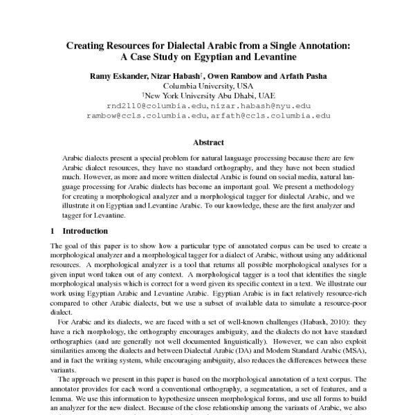 Creating Resources For Dialectal Arabic From A Single Annotation A Case Study On Egyptian And Levantine Acl Anthology