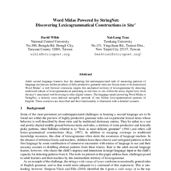 Word Midas Powered by StringNet: Discovering Lexicogrammatical ...