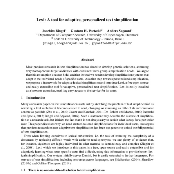Lexi: A tool for adaptive, personalized text simplification - ACL Anthology