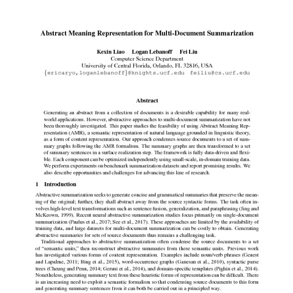 Abstract Meaning Representation for MultiDocument Summarization ACL