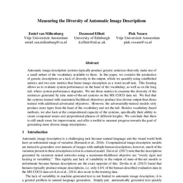 Measuring the Diversity of Automatic Image Descriptions - ACL Anthology