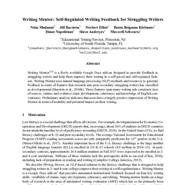 Writing Mentor: Self-Regulated Writing Feedback for Struggling Writers ...