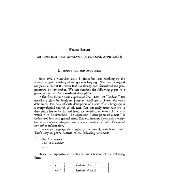 Morphological Analysis (A Formal Approach) - ACL Anthology