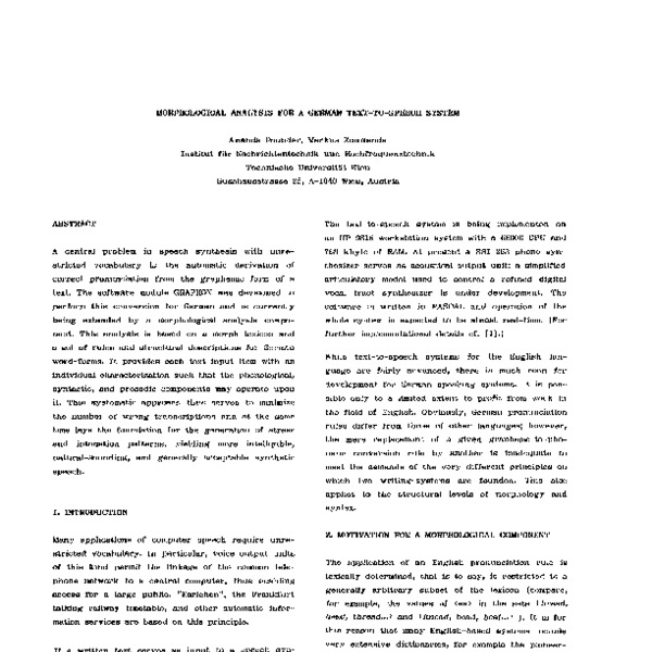 Morphological Analysis for a German Text-to-Speech System - ACL Anthology