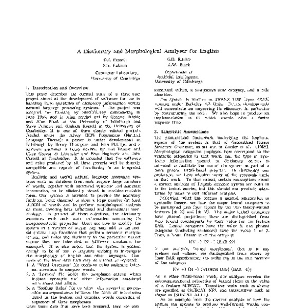 A Dictionary and Morphological Analyser for English - ACL Anthology