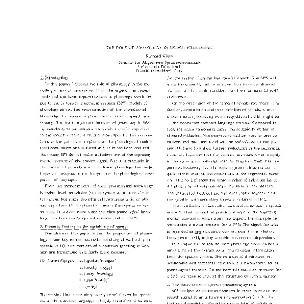 The Role Of Phonology In Speech Processing ACL Anthology